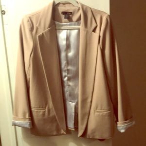 Tan Blazer with black and white silk striped liner